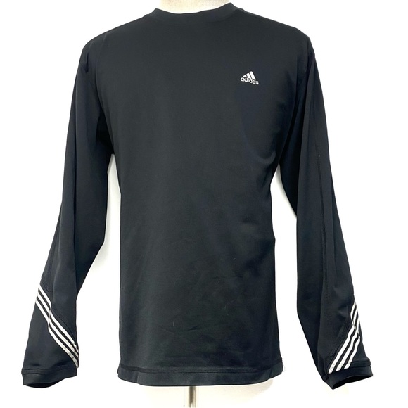 adidas Shirts Adidas Mens Climalite Three Stripe Black Long Sleeve